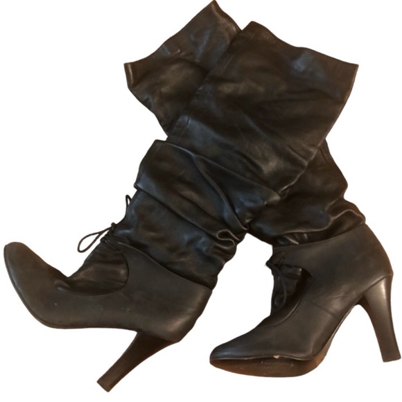 Anne Valerie Hash Leather Slouch Heeled Boots Buttery Soft Leather 38 US 8